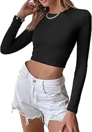 [Zylphorix] Women Casual Backless Knitted T Shirt Sexy Mock Neck Long Sleeve Blouse Tees Fit Knitted Bottom Crop Top Outwear