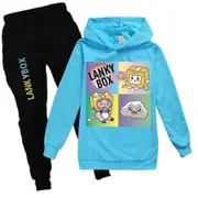 Kids Boys Girls Lankybox Print Outfits Set Long Sleeve Hoodie + Trousers Casual Tracksuit -NMAOV Light Blue 11-12 Years