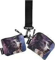 [XYMZR] Mini Zip Around Wristlet keychain Wallet Collie Portrait Galaxy for Women Personalized Pattern Detachable Dual Pouch Wristlet Portable Wallet Phone Coin Purse, Multi-colored, One Size
