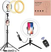 10" Ring Light with Tripod Stand & Phone Holder for Makeup, YouTube Video, Vlogging, and Live Streaming - Dimmable 3-Color Circle Light Ideal for Zoom Meetings and More