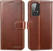 [Lensun] Genuine Leather Case for Samsung Galaxy A53, Mobile Phone Case [Genuine Leather] [Stand Function] [RFID Protection] Mobile Phone Case Leather Case for Samsung Galaxy A53 5G – Dark Brown