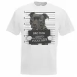 上衣 T 恤男式白狗 MUGSHOT STAFFORDSHIRE BULL TERRIER T 恤犯罪 K9 T 恤 T