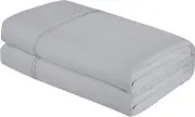 Royale Linens Queen Flat Sheet - Ultra Soft Brushed 1800 Microfiber Flat Sheets Only - Wrinkle Free & Stain Resistant - Hotel Quality Top Sheet for Bed (Queen, Silver)
