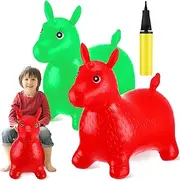 Sotiff 2 Pack Horse Hopper Jumping Animal with Pump Ride on Bouncy Animal Inflatable Space Hopper Jumping Horse for Indoor Outdoor Boys Girls (Green, Red)