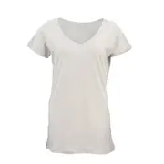 New Women's Plain Longline T Shirt Basic Crew V Neck Short Sleeve Tee Tops Dress - Beige (V Neck)