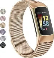 Meliya Metal Band Compatible with Fitbit Charge 5 Bands for Women Men, Stainless Steel Mesh Loop Adjustable Magnetic Wristband Strap Replacement for Fitbit Charge 5 Advanced Fitness & Health Tracker