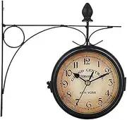 Train Station Clock Hanging Double Sided Clock, Metal Outdoor Corner Clock, Double Sided Wrought Iron Garden Clock, for Living Rooms, Kitchen, Lobby, Porch, Corridor, Garage, Bar Frames