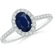 Oval Sapphire Halo Ring with Diamond Accents