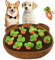 KKLUU Dog Enrichment Puzzle Interactive Dog Toys Farm Snuffle Mat, Hide and Seek Carrot Farm Dog Toys, 11 Squeaky Carrots Carrot Patch Dog Snuffle Toy for Small Medium and Large Dogs Brown