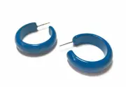 Deep Aqua Blue Vintage Lucite Simple Hoop Earrings