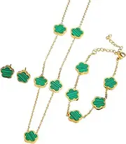 [OSIRIDEH2] Clover Jewelry Set 18K Gold Plated Stainless Steel Necklace with Flower Design Four leaf clover for Women, Elegant Four Leaf Clover Necklace Floral Style Jewelry
