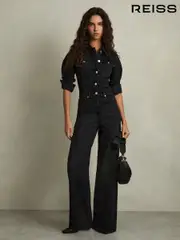 Reiss Black Celeste Cotton-Blend Denim Relaxed-Fit Jumpsuit (AU4896) | $480