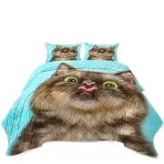 Funny Cats Licking Brown Tabby Kitty Cat Coverlet