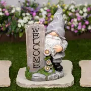 Northlight LED Solar Lighted Floral Gnome Welcome Outdoor Garden Statue - 15.5"