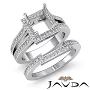 Halo Split Shank Women's Princess Semi Mount Bridal Set Engagement Ring 1.35 Ctw