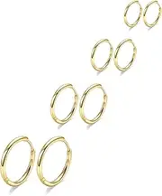 [Motbegit] 5 Pairs 316L Surgical Stainless Steel Small Huggie 8mm 10mm 12mm 14mm Hoop Earrings Set Hypoallergenic Hoops Cartilage Helix Lobes Hinged Sleeper Earrings for Men Women for Multiple Piercings