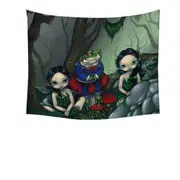 Fairytale the Handsome Frog and Two Cute Fairies Tapestry