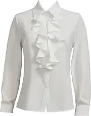 [Taiduosheng] Women Shirt Lace Ruffle Neck Stand Collar Victoria Ruffle Blouse Long Sleeve Dress Shirt Fitted Office Business Casual, White, L
