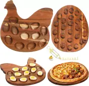 2 Wooden Reversible Deviled Egg Containers with 36 Holes Egg Shape Tray