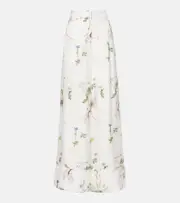 [Erdem] Erdem Floral printed silk wide-leg pants AU 14 white
