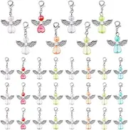 [SUPERFINDINGS] 48Pcs 8Colors Angel Wing Charms Fairy Dangle Pendants Acrylic Heart Beads Charms with Lobster Clasps Angel Pendants for Jewelry Making Keychain DIY Craft,3.5cm