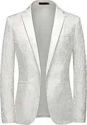 [JEShifangjiusu] Mens Slim Fit Embroidery Tuxedo Dress Suit Jacket Dinner Formal Prom Suit Blazer Stylish Sport Coat, White, XXL