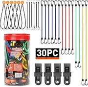 30-Piece Premium Bungee Cords Awning Tarp Clips Ball Elastic Cords Tie Down Set 10'/18'/24'/32'/40'