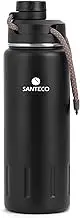 Santeco Insulated Water Bottles 24 oz, Stainless Steel Flask with Lanyard Handle and Spout Lid, Wide Mouth Drink Drink Bottle Leak Proof Flask for Hiking Camping-Black