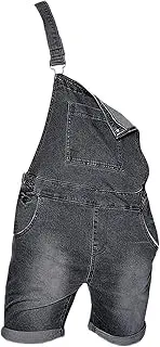 [Generic] Mens Adjustable Strap Bib Denim Overalls Shorts Fashion Slim Fit Straight Romper Casual Walkshort Summer Jean Jumpsuit, Grey, Medium, Classic, Grey, Medium, Classic