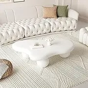Modern White Cream Cloud Coffee Table, Irregular Wooden End Table with 3 Ball Legs, 39x27 Stylish Design for Living Room and Bedroom Decor
