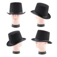 在飛比找蝦皮購物優惠-Xy 黑色滌綸毛氈緞面禮帽魔術師帽紳士帽派對服裝帽