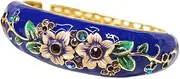 [WBPTP] Enamel Bangle for Women, Flower Oval Cloisonne Large Wide Bracelets Rhinestone Handcrafted High End Fashion Jewelry Enamel Gold-Plated Colorful Ladies Bangle