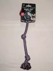 New Pet Dog Puppy Play Pull Toss Tug Fetch Triple Knot Rope Toy Purple