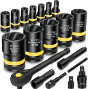 Lug Nut Remover Tool Kit 19Pc 10-25mm Stripped Bolt Extractor Socket Set 1/2"