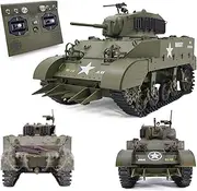 Ssccgym Remote Control Light Tank US M5A1 Stuart Tank 1/16 War RC Military Vehicle Simulation Smoke Barrel Lifting/Turret Rotation 360 Degrees/NO-Shooting/Collection Model