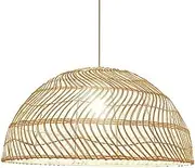 1 Light Rustic Pendant Light Fixture, Bamboo Rattan Wicker Hanging Ceiling Lamp Beige Lampshade for Living Room Dining Room Chandelier Retro Japanese Style Home Décor Lighting