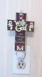 PURPLE CROSS NIGHTLIGHT (RELIGIOUS SUNCATCHER LIGHT)