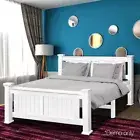 Wooden Bed Frame With Headboard Home Bedroom Durable Furniture Double Size White