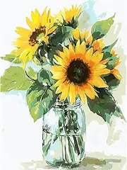 DIY Paint by Numbers for Adults Sunflower, Vase Flower Canvas Oil Painting Kit for Adults, Craft Art Painting Kit Acrylic Pigment Drawing Paintwork for Gift Home Wall Decor 12x16 inch (Without Frame)