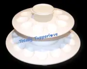 Tupperware Egg-Ceptional Server Set Tiered Egg Display Tray w/ Snack Cup White