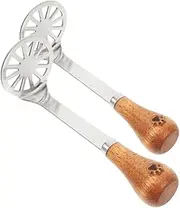 Ciieeo 2pcs Wooden Handle Manual Potato Masher Stainless Steel Multi-Function Vegetable Fruit Baby Food Press Tool
