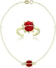 [Hoops & Loops] Yellow Gold Flashed Sterling Silver Enamel Ladybug Anklet and Toe Ring Set