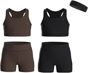 [Essenclo] Girls Clothing Athletic Sets Sleeveless Crop Tank Tops & Bike Shorts Cheer, Gymnastics, Volleyball Size 3-16 (5 Pcs), Set-7, 9-10