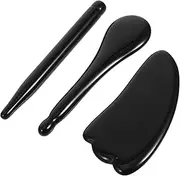 HEATSHAKING 3pcs Natural Obsidian Gua Facial Tools Set Face Scraping Massage Tools for Double Chin Neck and Relaxation and Versatile Gua Massage Skin Types