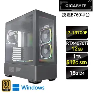 【技嘉平台】I7十六核GeForce RTX4070Ti Win11{兔布青雲W}電競機(I7-13700F/B760/16G/512G+1T)
