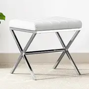 DUHOME Vanity Stool,Modern PU Leather Ottoman Stool Chair for Vanity Bench with Metal X Legs, Rectangle Makeup Stools Padded Foot Rest Ottoman for Makeup Room, Living Room, Bathroom,White