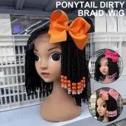 Ponytail Dirty Braid Hair Accessories Natural Realistic Wigs with Bowknot GoYMe
