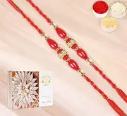 Ghasitaram Gifts Rakhi for Brother Rakhis Online - Set of 2-2K-271 Fancy Thread Rakhis with 200 GMS of Kaju katli