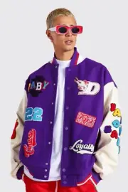 Dababy x BoohooMAN Oversized Loyalty Varsity Purple Bomber Jacket Men's XL NWT