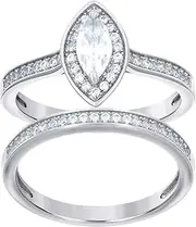 [JewelryWeb] 925 Sterling Silver Womens Marquise Round CZ Simulated Diamond Duo Bridal Ring Set 6x5mm Wide Band Style-Ring for Women